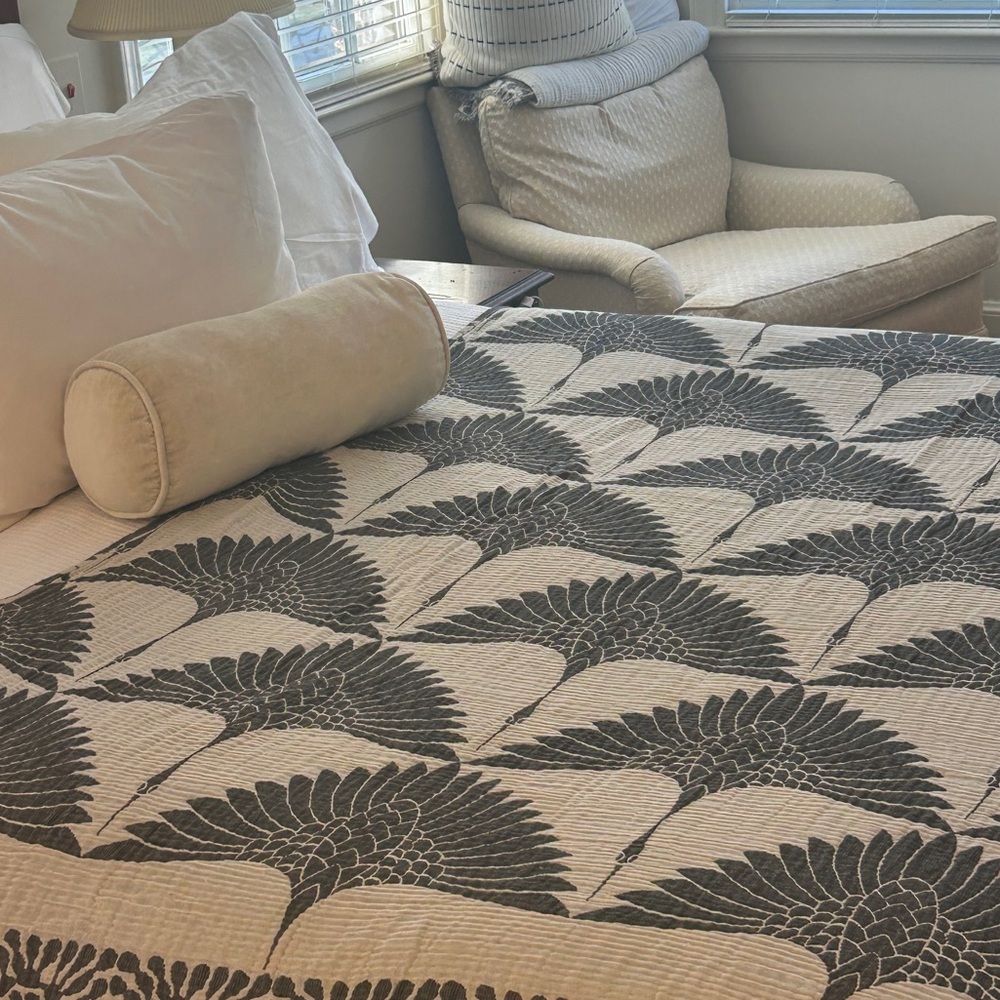 Modern Black + Gray Birds in Flight Cranes Throw Blanket Organic Cotton 2 Side - Picture 7 of 16
